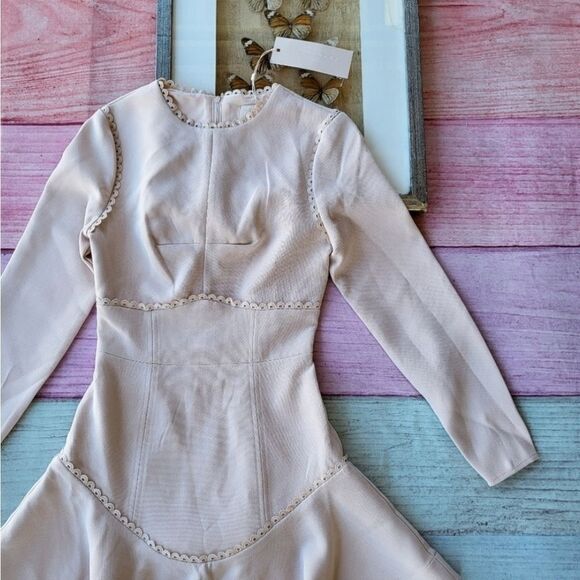 NWT Keepsake Nude We Dream Long Sleeve Fitted Ruffle Hem Mini‎ Dress XS - Picture 6 of 9